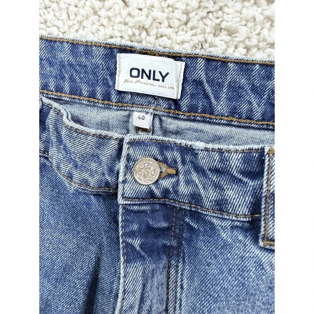 ONLY Denim Mini Skirt Womens 40 Light‎ Blue Excellent Distressed Frayed Hem